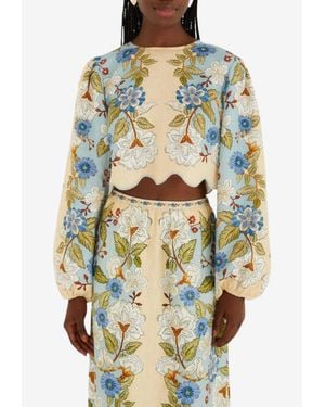 FARM Rio Garden Scarf Cropped Blouse - White