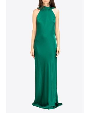 Galvan London Ushuaia Halterneck Satin Crepe Gown - Green