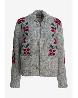 Filson Embroidered Zipped Wool Cardigan - Gray