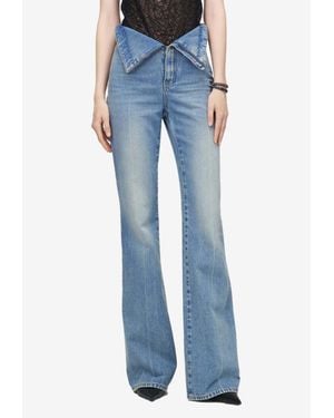 McQueen Fold-Over Waist Washed Jeans - Blue