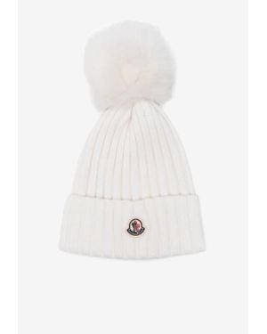 Moncler Pom Pom Wool Beanie - White
