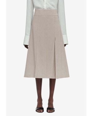 Ferragamo Pleated Midi Skirt - Natural