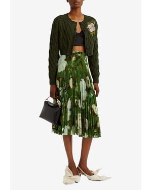 Erdem Floral Print Midi Plisse Skirt - Green