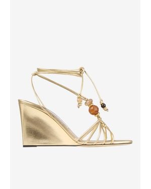 Jimmy Choo Lova 85 Metallic Nappa Leather Wedge Sandals - Natural