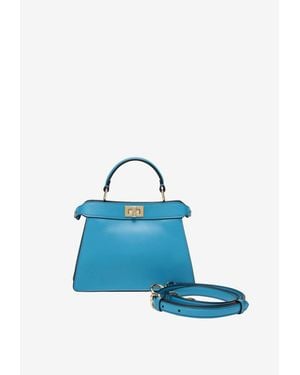 Fendi Petite Peekaboo Iseeu Calf Leather Top Handle Bag - Blue
