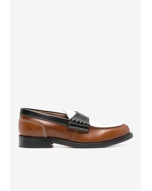 COLLEGE Colorblocked Calf Leather Loafers - White