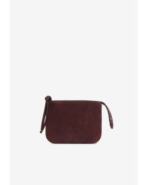 Phoebe Philo Suede Pouch Bag With Embossed-Logo - Purple