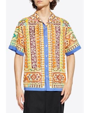 Etro Printed Silk Bowling Shirt - Gray