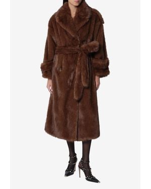 BB COUTURE Farrah Double-Breasted Faux-Fur Belted Coat - Brown