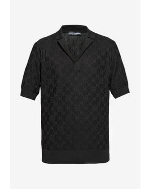 Dolce & Gabbana Silk Embossed Polo T-Shirt - Black