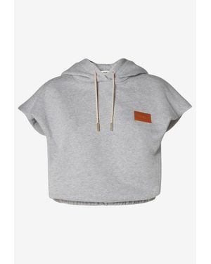 Fendi Logo Patch Cropped Hoodie - Grey