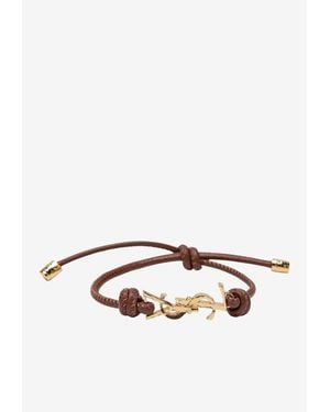 Saint Laurent Cassandre Leather Cord Bracelet - White