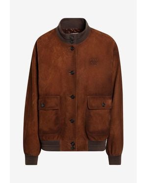 Miu Miu Waxed Suede Leather Jacket - Brown