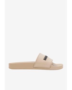 Balenciaga Logo Pool Slides - White