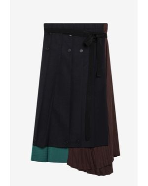 Prada Asymmetric Patchwork Faille Wrap Skirt - Black