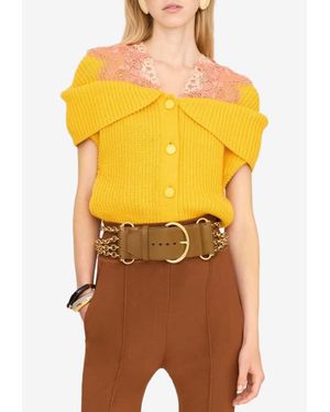Chloé Knitted Cardigan Top With Lace Insert - Orange