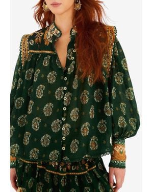 FARM Rio Tayla Printed Lace Blouse - Green