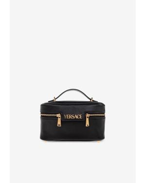 Versace Logo Lettering Leather Vanity Bag - Black