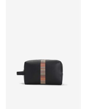 Paul Smith Striped Leather Wash Bag - Black