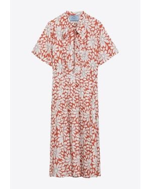 Prada Floral Midi Dress - Red