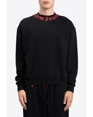 Palm Angels Neck Logo Crewneck Sweatshirt - Black
