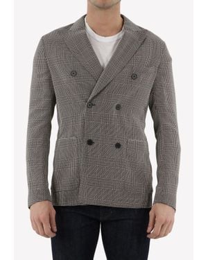 Tonello Glen Double-Breasted Plaid Wool Blazer - Grey