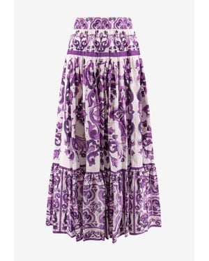 Dolce & Gabbana Majolica Print Flared Maxi Skirt - Purple