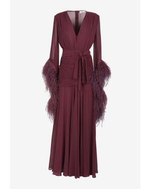 Bronx and Banco Geisha Feather-Trimmed Gown - Purple