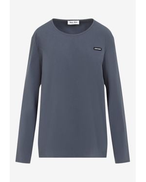 Miu Miu Logo Patch Long-Sleeved T-Shirt - Blue