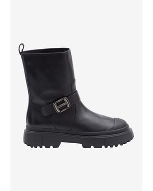 Hogan H619 Leather Biker Boots - Black