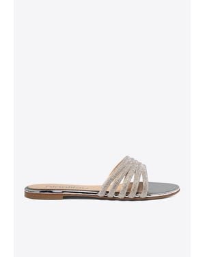Ninalilou Elisa Crystal Embellished Flat Sandals - White