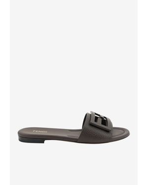 Fendi Tube Ff Jacquard Leather Flat Sandals - White