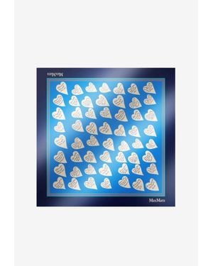 Max Mara All-Over Hearts Print Silk Scarf - Blue