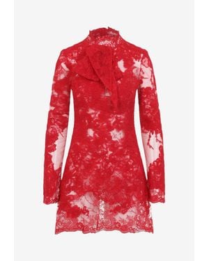 Ermanno Scervino Floral Lace Mini Dress With Bow - Red