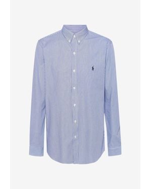 Polo Ralph Lauren Embroidered Pony Stripe Long-Sleeved Shirt - Blue