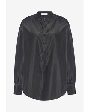 The Row Lula Mandarin-Collar Shirt - Gray