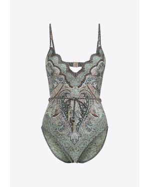 Zimmermann Wanderlust Scalloped One-Piece Swimsuit - Grey