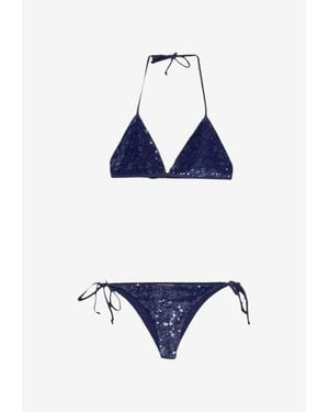 P.A.R.O.S.H. Halterneck Sequined Bikini - Blue