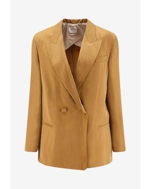Alysi Double-Breasted Buttoned Blazer - Natural