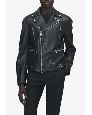 McQueen Classic Leather Zip-Up Biker Jacket - Black