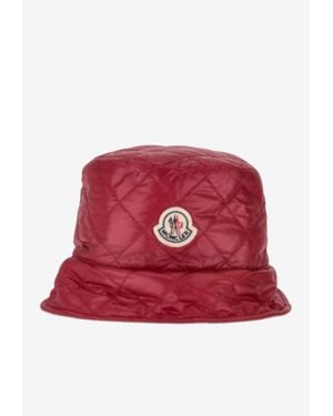 Moncler Logo Patch Diamond Quilt Bucket Hat - Red