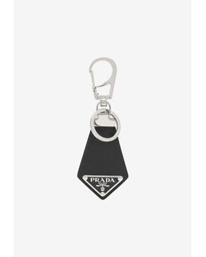Prada Saffiano Leather And Metal Logo Keychain - White