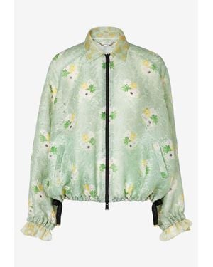 Fendi Bouquet Print Organza Lace Bomber Jacket - Green