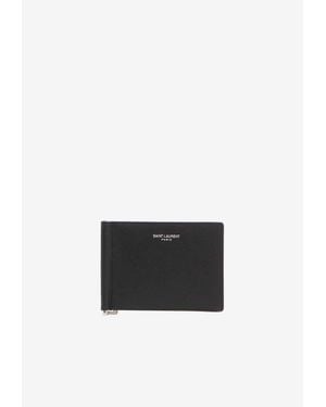 Saint Laurent Money Clip Leather Wallet - White