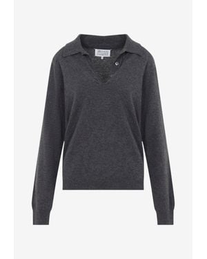 Maison Margiela Twist Lambswool Polo Sweater - Blue