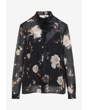 Zimmermann Ascent Embellished Floral Silk-Linen Blouse - Black