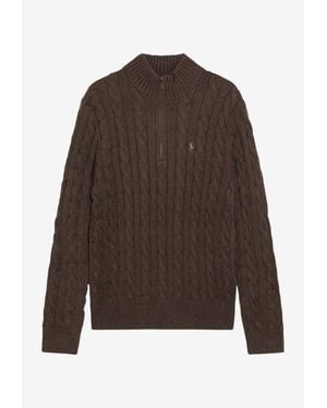 Polo Ralph Lauren Half-Zip Cable Knit Sweater - Brown