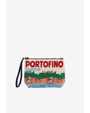 MC2 Saint Barth Aline Portofino Postcard Print Pouch Bag - White