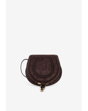 Chloé Small Marcie Saddle Suede Crossbody Bag - Brown