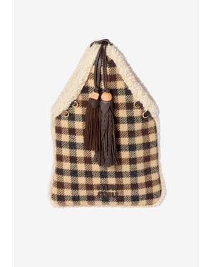 Miu Miu Shearling Checked Shoulder Bag - Natural